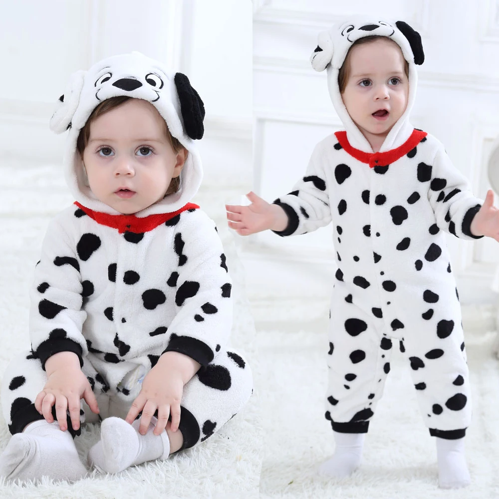 

Halloween Baby Dalmatians Spotty Dog Costume Kigurumi Cartoon Animal Rompers Infant Toddler Jumpsuit Flannel Fancy Dress