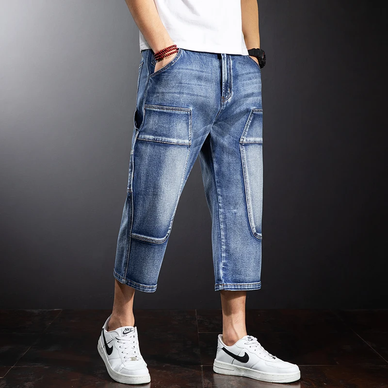 Men's over-knee shorts in summer Men's spliced ​​straight loose mid-trousers Large size 42-44