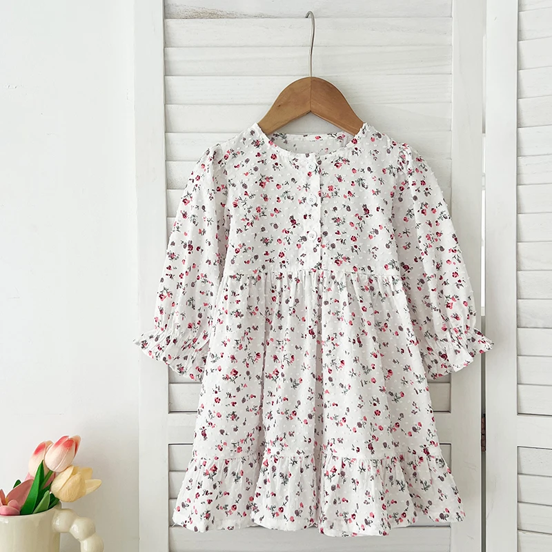 Spring New Baby Girl Party Flower Dress Rural Style Flowers Cotton Stitching Sister Dress Baby Girl Romper Kids Princess Dresses