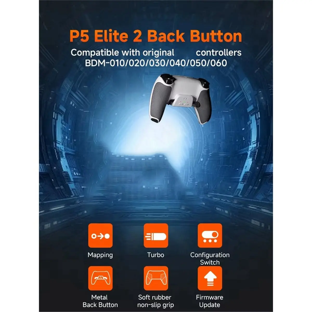 For Controller Back Button Rear Shell with 2 Metal Rear Buttons for Controller BDM-030/040/050/060