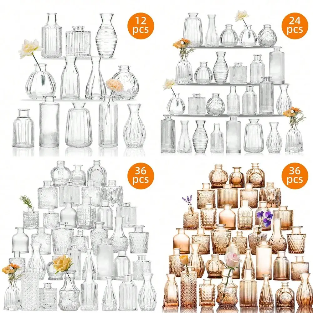 

18 24 36pcs Glass Bud Vase, Small Vases For Flowers, Vases For Centerpieces Mini Flower Vases In Bulk For Rustic Wedding Decora