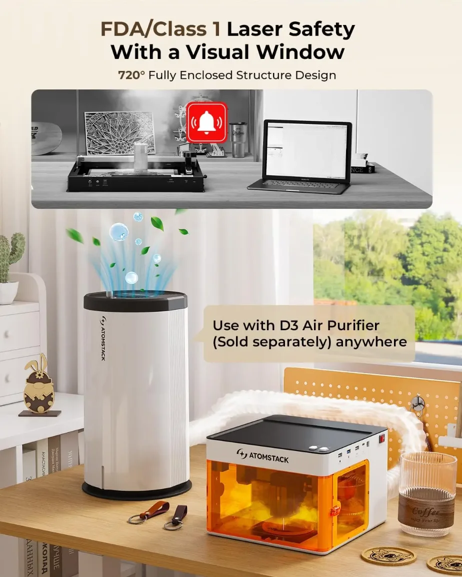 NEU AtomStack D3 Laser-Gravur-Luftreiniger 5-Schichten 99,9% PM2.5/PM10 3500RPM für A12/A24/A48/P1 Zuhause und Büro – Detail 11