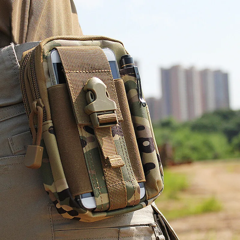 Tactical Waist Belt Bag Universal Outdoor Wallet Zipper Multi-Function Pouch Phone Cases Gadget Pocket with Ring Mountain Buckle