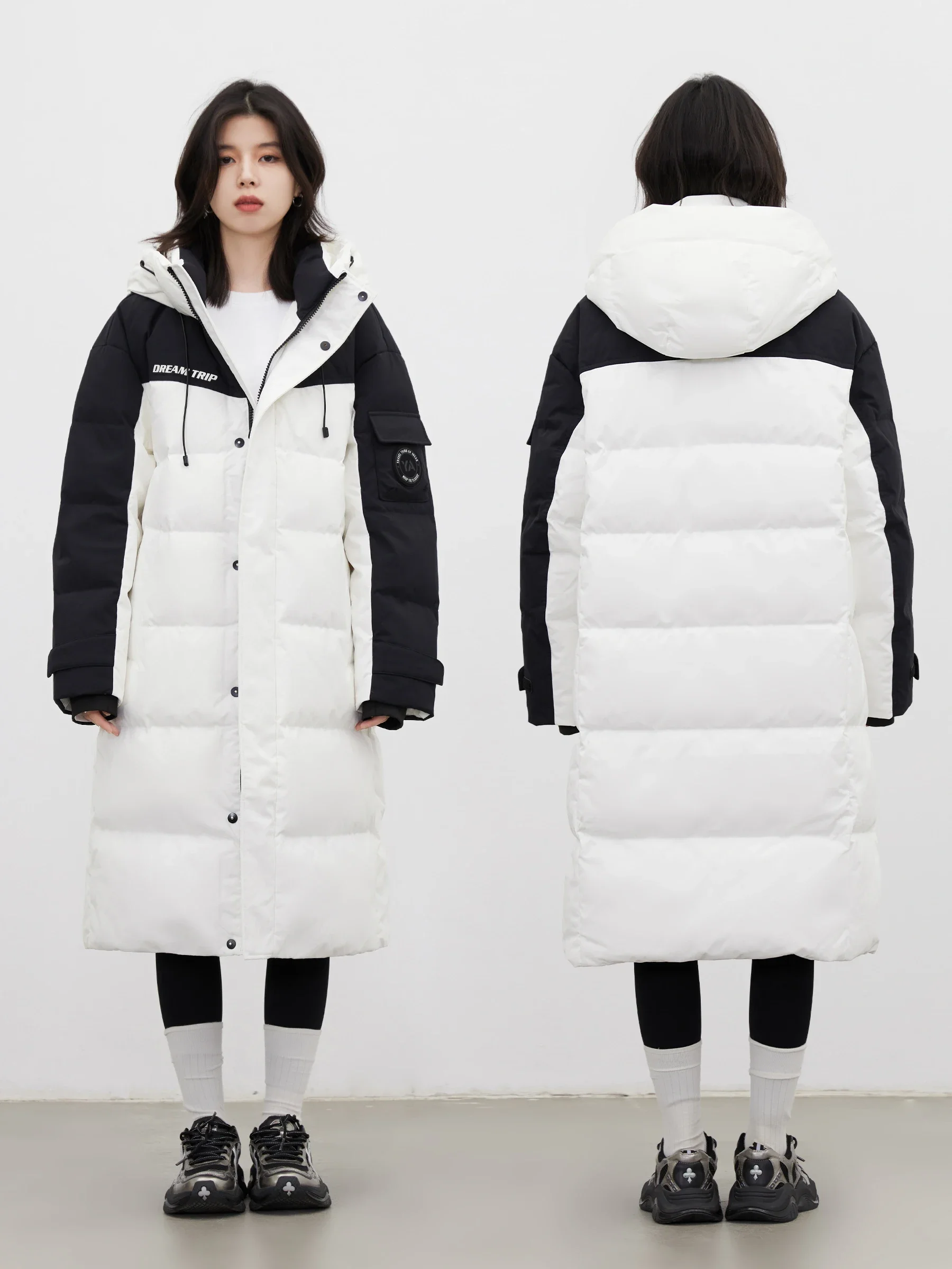 CHIC VEN Fashion Women Down Jackets Korean Contrast Hooded Loose 90 White Duck Down Long Coats Female Clothes Autumn Winter 2026