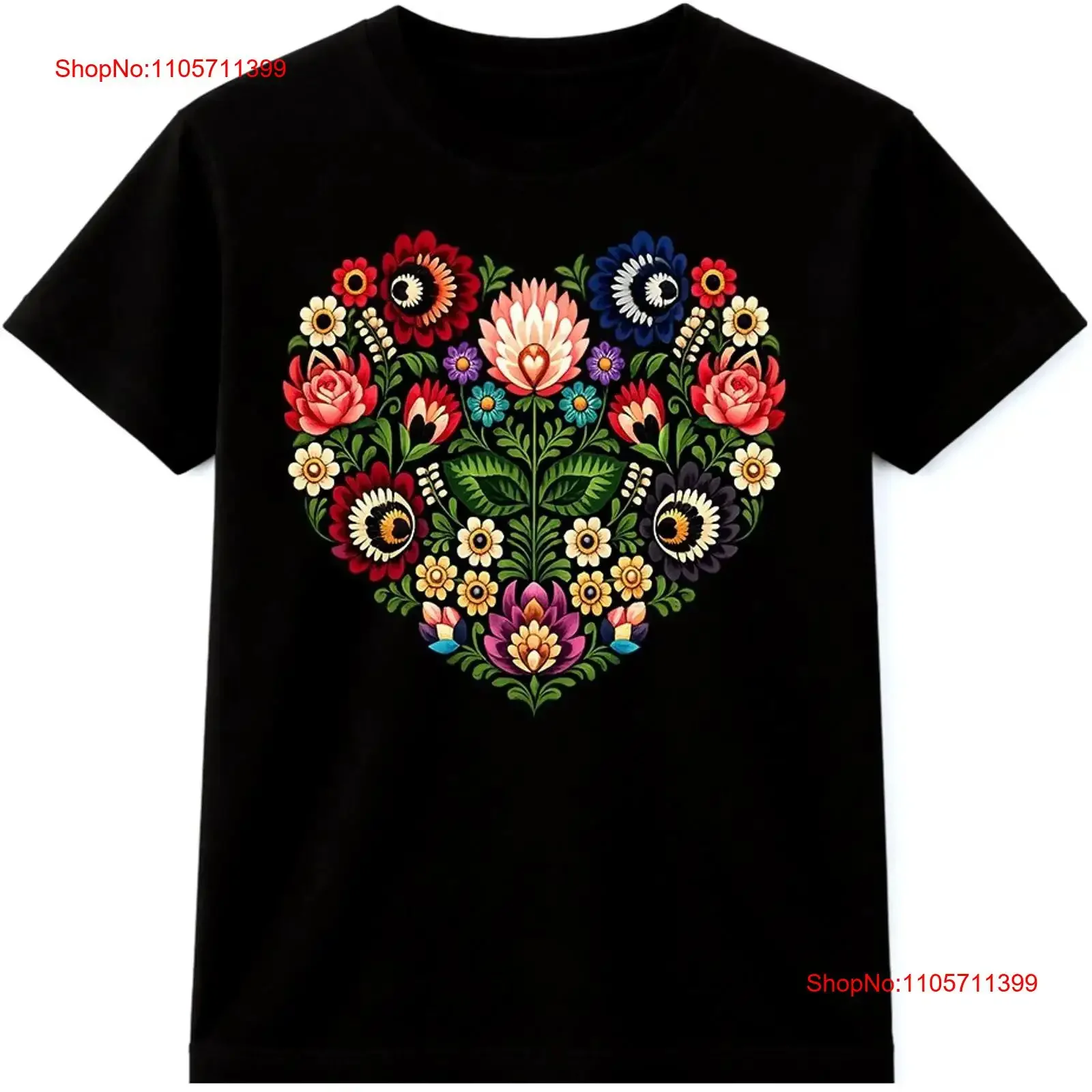 Folk Art Floral Heart T Shirt Botanical Flower long or short sleeves vintage Washed fashion designer clothes graphic
