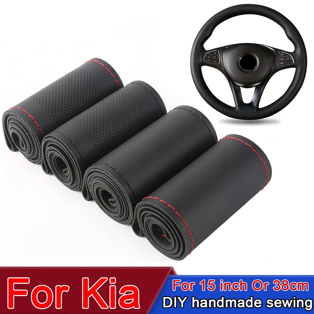 Soft Leather Car Steering Wheel Cover Car Braid On Steering Wheel 38 cm For KIA RIO Sorento New Carens K3 K4 K5 K7 K9 Sportage R