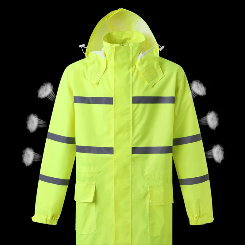 เสื้อกันฝน Hi Vis เสื้อกันฝนแบบสะท้อนแสงเพื่อความปลอดภัยสําหรับผู้ชายและผู้หญิง