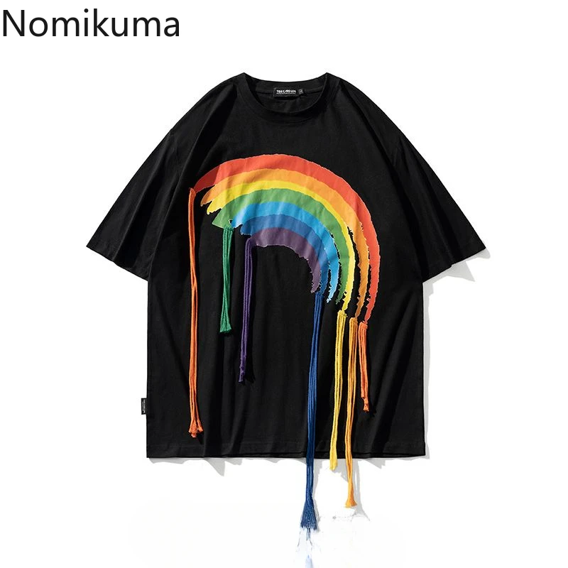 

Fashion Tshirts for Women 2024 Ropa Mujer Oversized Tops Rainbow Tassel Short Sleeve O-neck Tees Casual Korean Y2k T Shirts