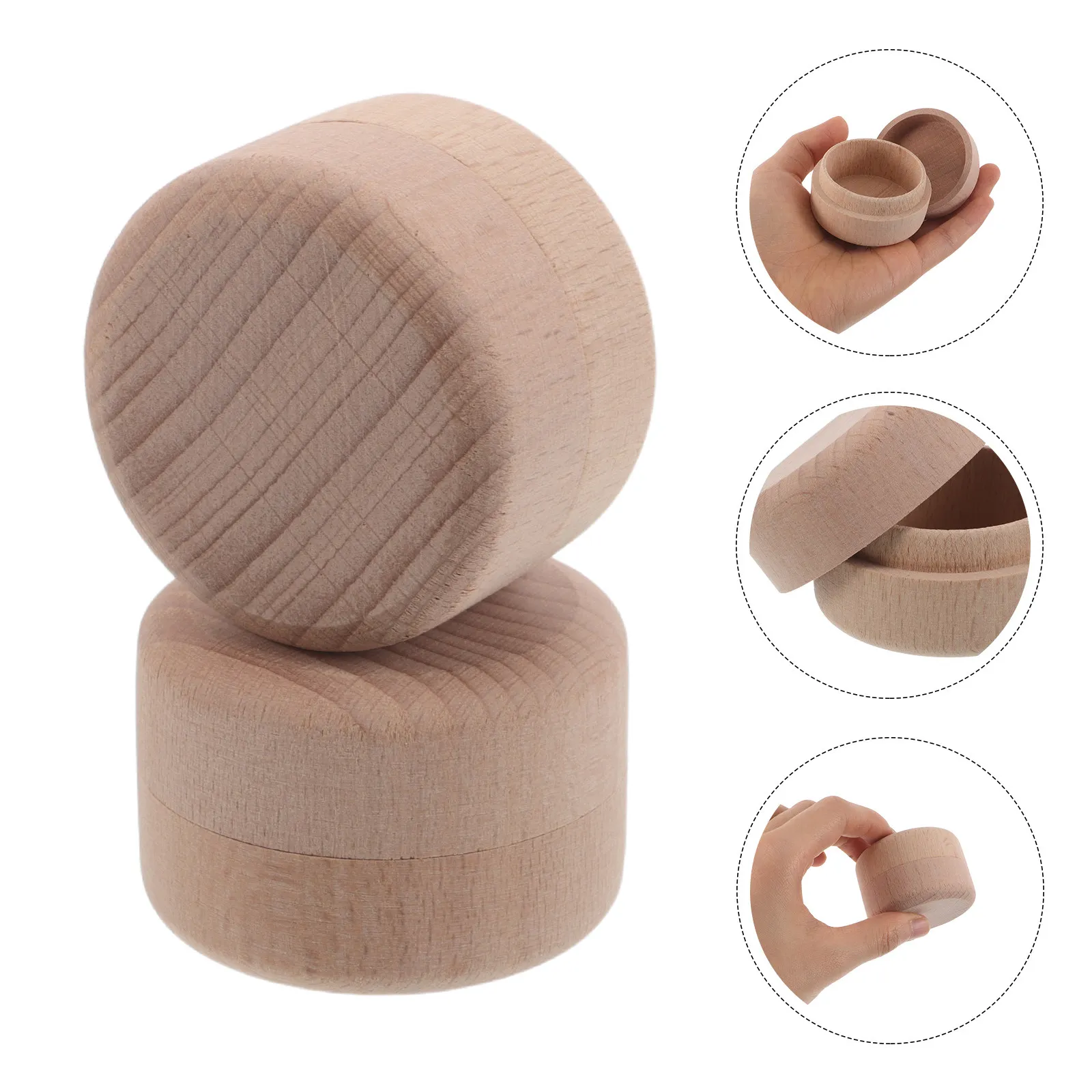 2Pcs Natural Wood Round Jewelry Box Mini Keepsake Organizer Rings Earrings Proposal Engagement Gift Round Jewellery Box