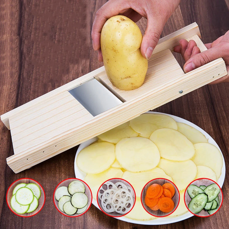 NEW Multifunctionele Wooden Vegetable Cutter With Steel Blade Slicer Potato Peeler Carrot Cheese Grater Kitchen Tools