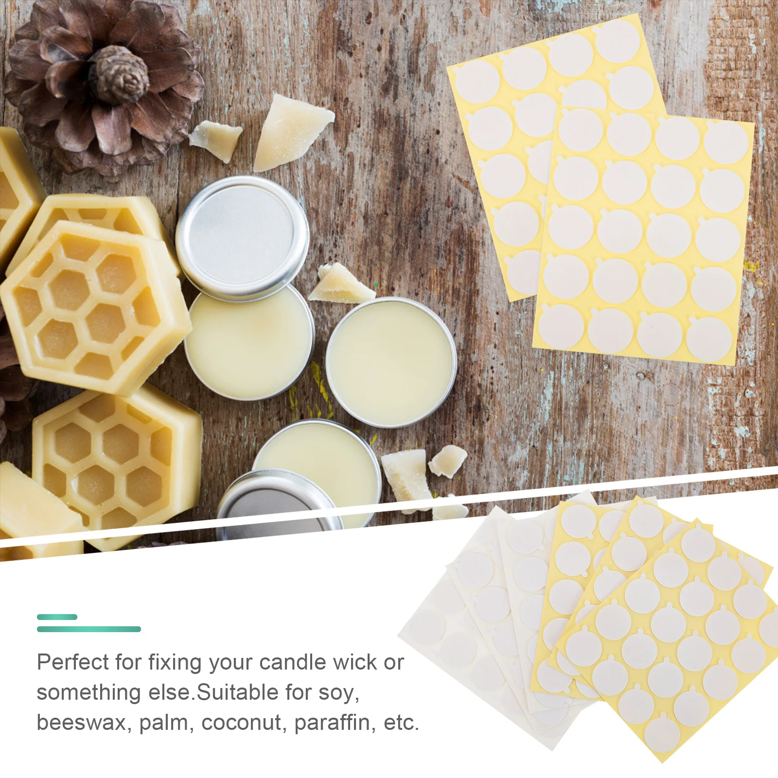 

12 Sheets Wick Stickers for Candles Candlestick Decoration Double-sided Wax Resin Small