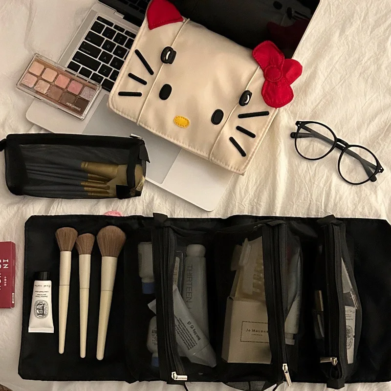 Cartoon Hello Kitty borse per il trucco custodia per cosmetici rimovibile di grande capacità custodia per cosmetici per rossetto da viaggio portatile