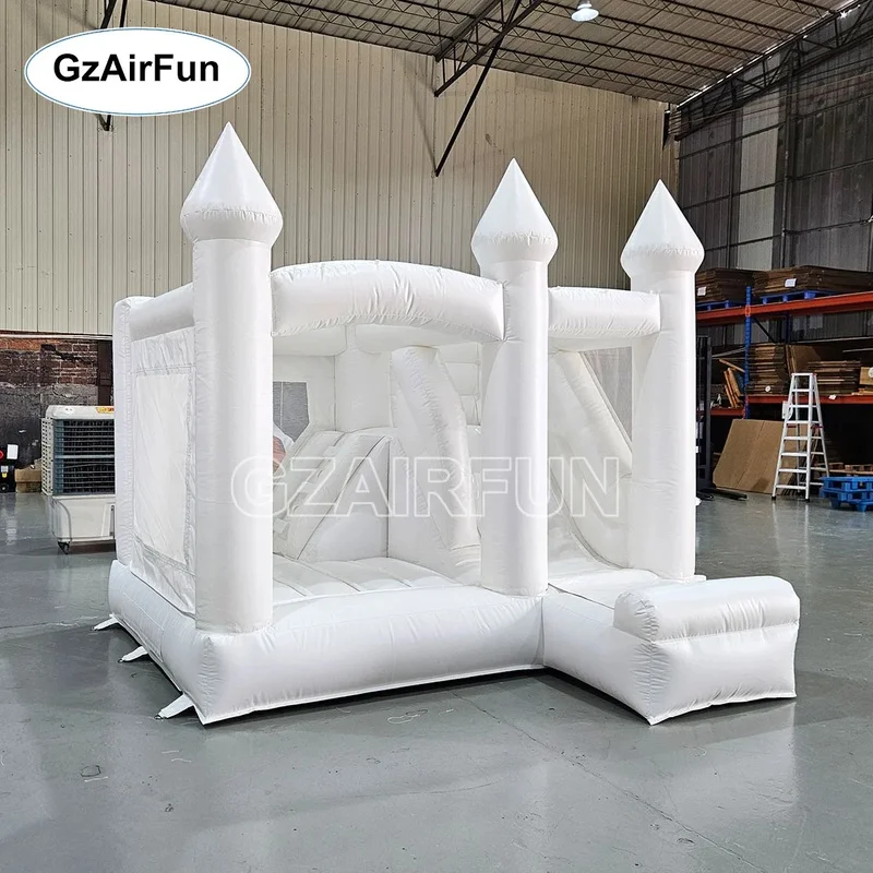 White Inflatable Bouncy Castle With Slide, Wedding Inflatable Jumper Bounce House for Kids Adult Party Event