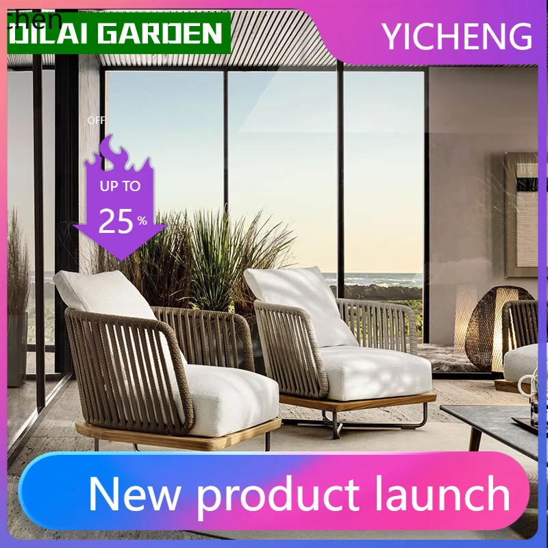 

A2-27 Outdoor Sofa Combination Villa Courtyard Outdoor Terrace Garden Rattan Waterproof Sunscreen Teak Sofa