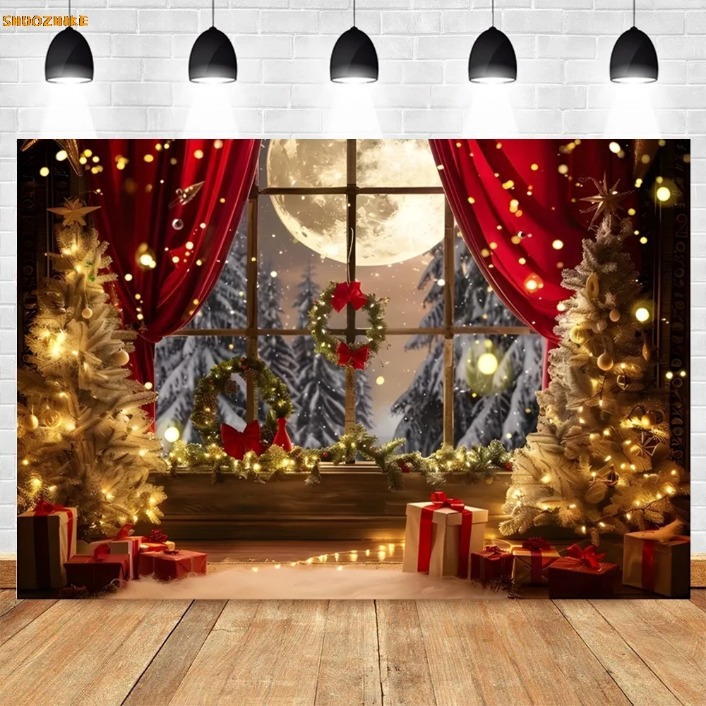 Christmas Fireplace Backdrop New Yeay Family Party Decorations Xmas Tree Stockings Winter Photography Background Studio Props