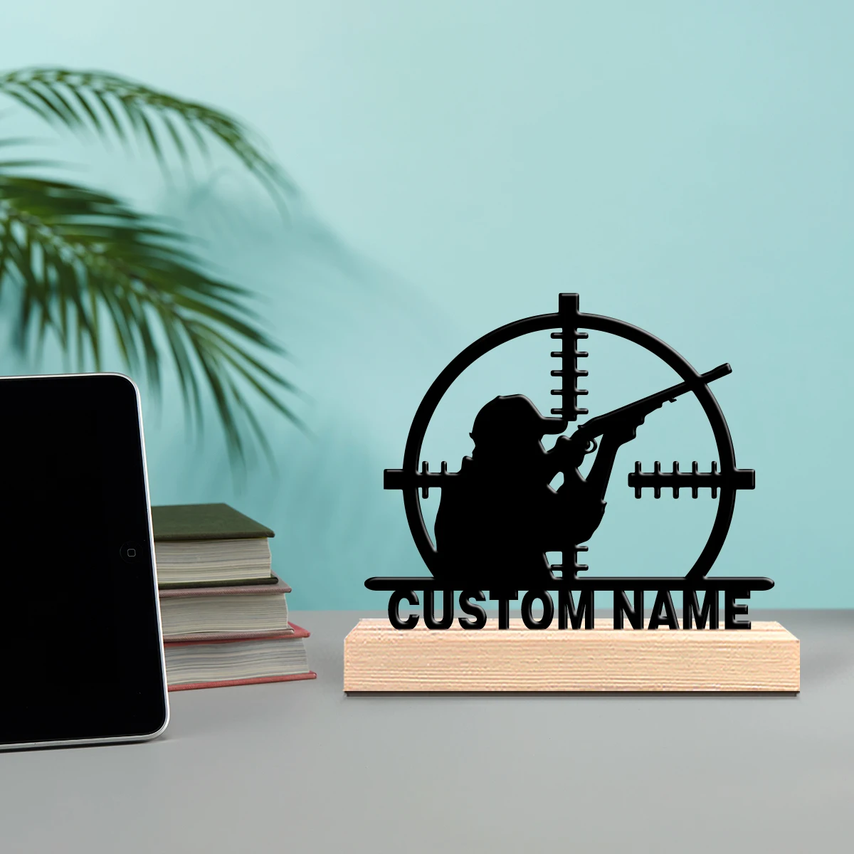 1PC Customizable Metal Shooting Statue with Wooden Base Tabletop Science Decor Personalized Training Ornament