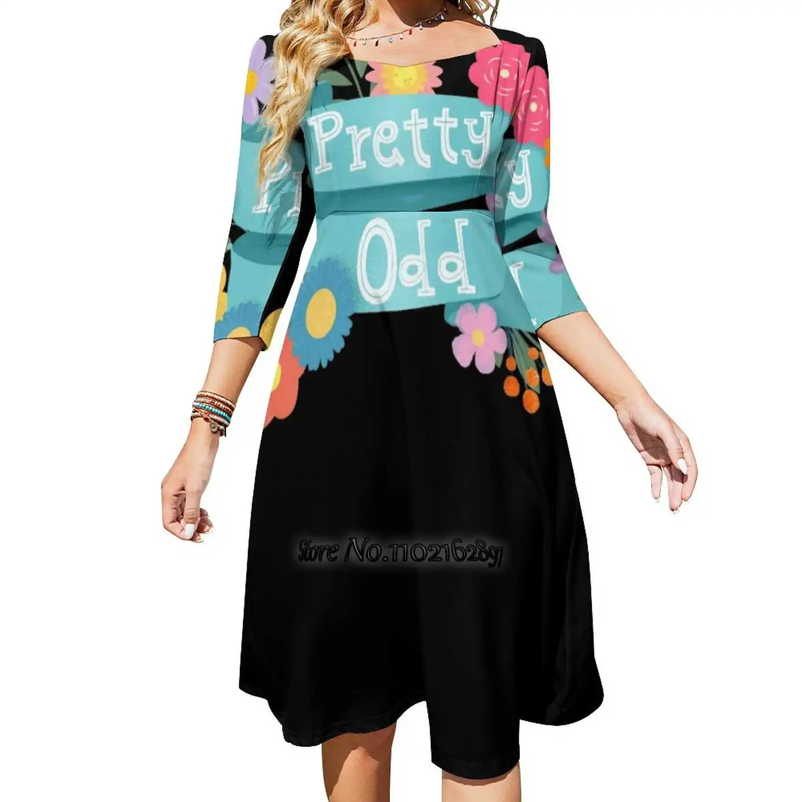 Pretty Odd ดอกไม้แบนเนอร์แฟชั่น Street หลวม V คอสั้นแขนเสื้อกระโปรง Casual Party กระโปรง5Xl วิชาการพิมพ์ดอกไม้