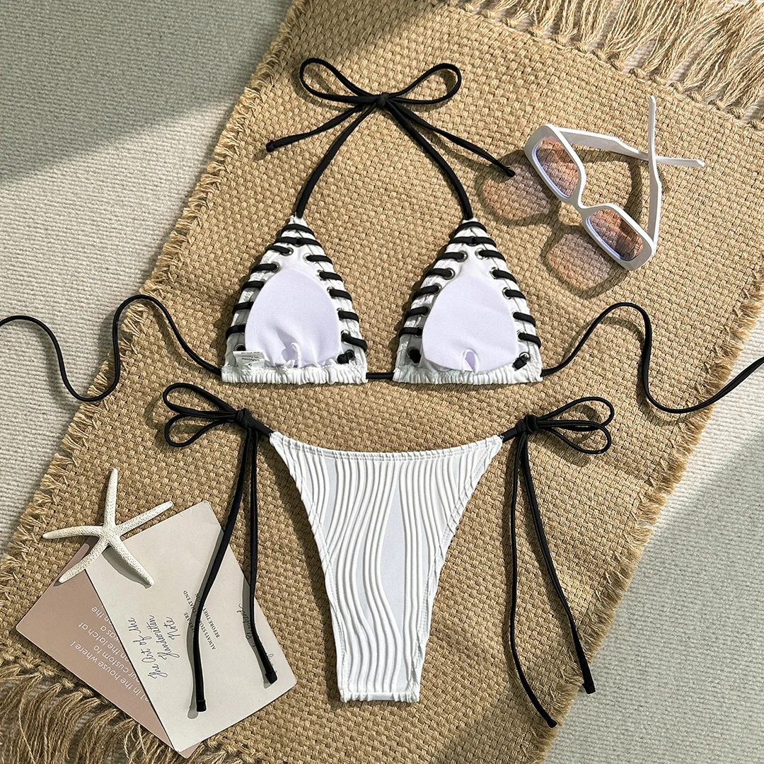 10 Farben Neckholder-Bikini mit hohem Beinausschnitt, Damen-Badeanzug, zweiteiliger Bikini-Set, Badebekleidung, Badeanzug, Schwimmbikini V5541 – Detail 35