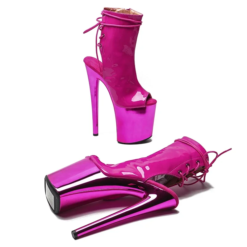 Leecabe  20CM/8inches Patent PU Pole dancing shoes High Heel stripper heel platform Pole Dance boot