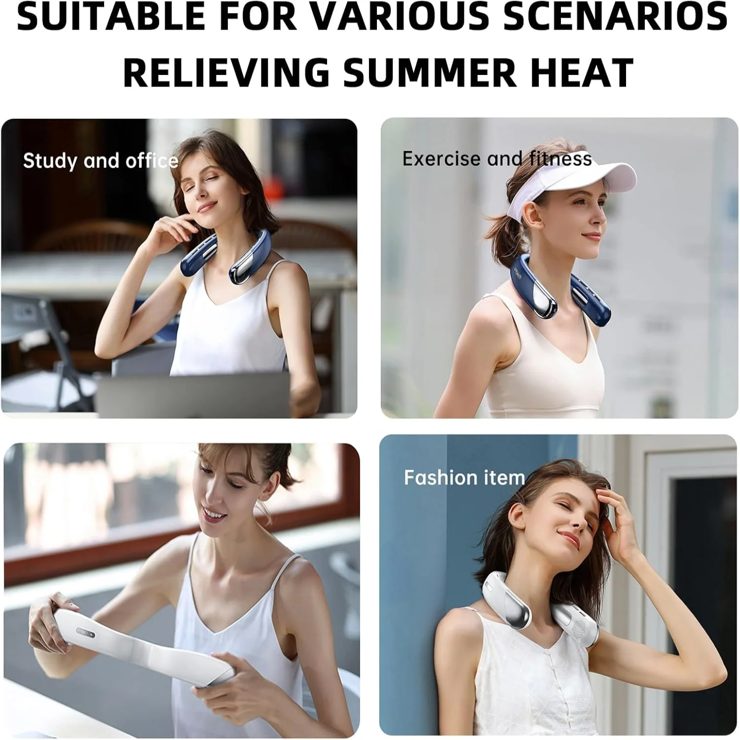 LED 디스플레이가 장착된 휴대용 목 팬, 5개 속도, 핸즈프리 블레이드리스 팬 목 팬 에어컨 냉각 목 팬 충전식 블로우