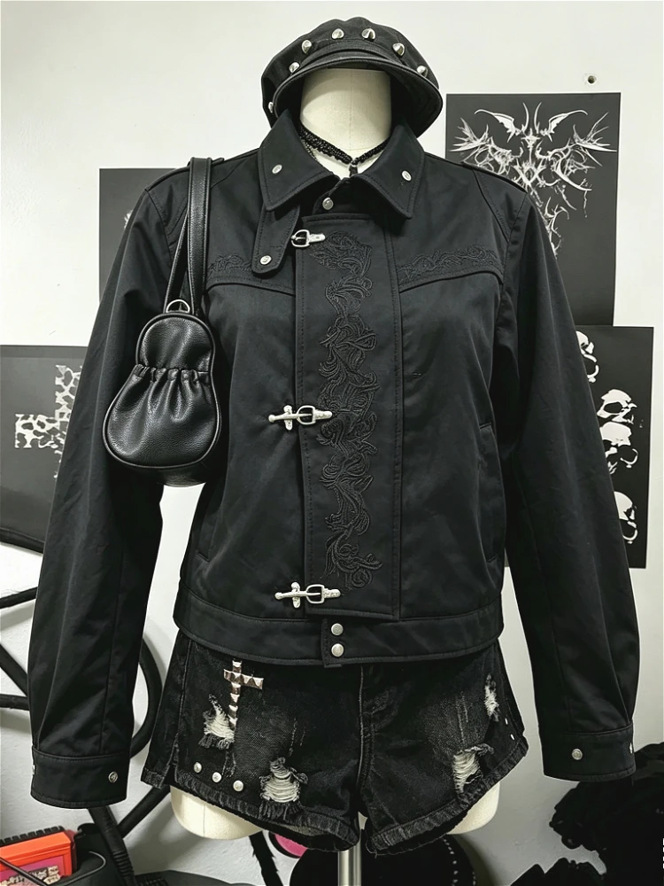 Y2K Grunge Vintage Women Stand Collar Zip‑Up Jacket Harajuku Subculture Aesthetic Sweatshirt Casual Daily Street Outerwear Tops