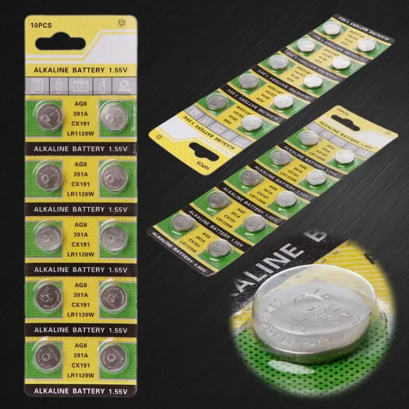 10 unids/set batería moneda multiusos 1,55 V AG8 batería botón para dispositivo electrónico LR1120 moneda botón