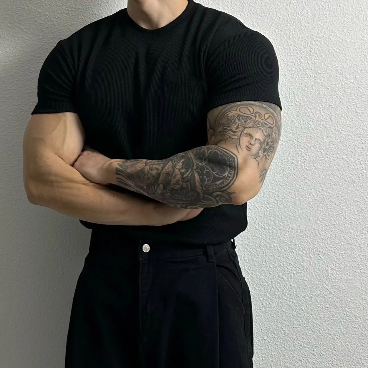 Summer Men Short Sleeve Slim Fitness T-Shirts Streetwear Fashion Solid Versatile Casual Sports Training Sweat Black Knitted Tops