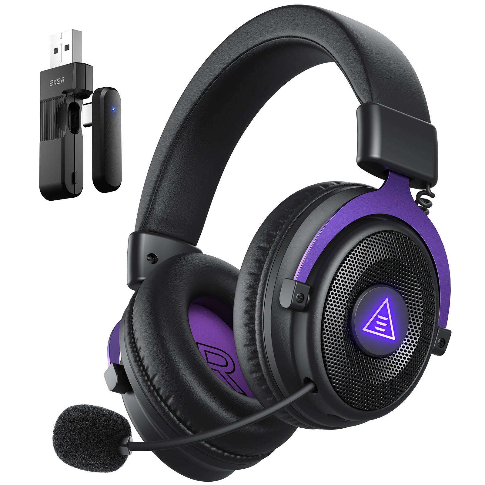 OneOdio EKSA E900 WT – bezprzewodowy zestaw słuchawkowy do gier, 2,4 GHz, trzy tryby pracy, słuchawki nauszne, Bluetooth, mikrofon, podświetlenie RGB, kompatybilny z PC, PS4, PS5, 80 godzin pracy na baterii. — zdjęcie produktu 7