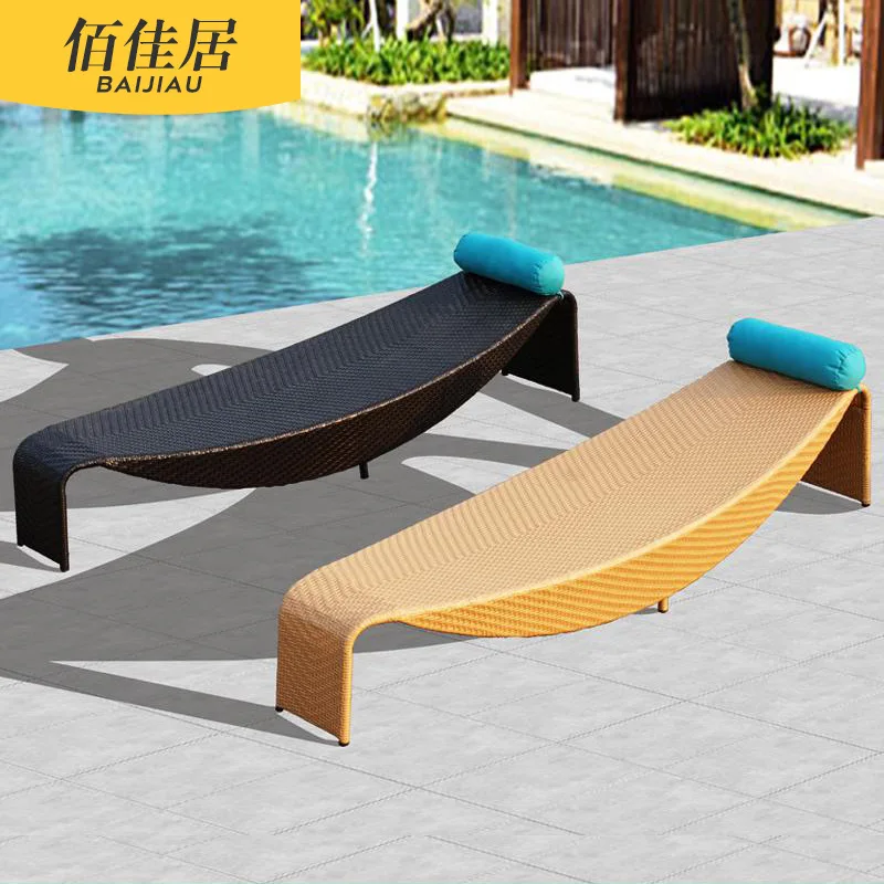 Pool Chairs Outdoor Swimming Pool Leisure Villa Hotel Lying Bed Rattan Outdoor Leaves Outdoor Furniture Shade