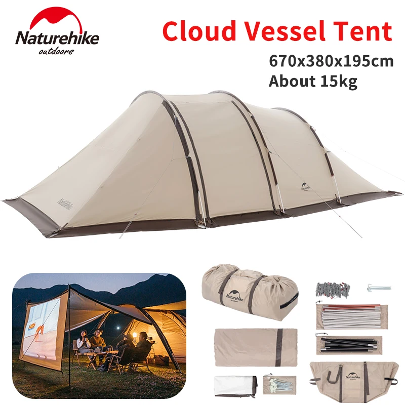 Naturehike Tunnel Tent 4-6 Person Large 4 Season 150D With Snow Skirt Sunscreen Waterproof Camping Outdoor Picnic Travel Shelter