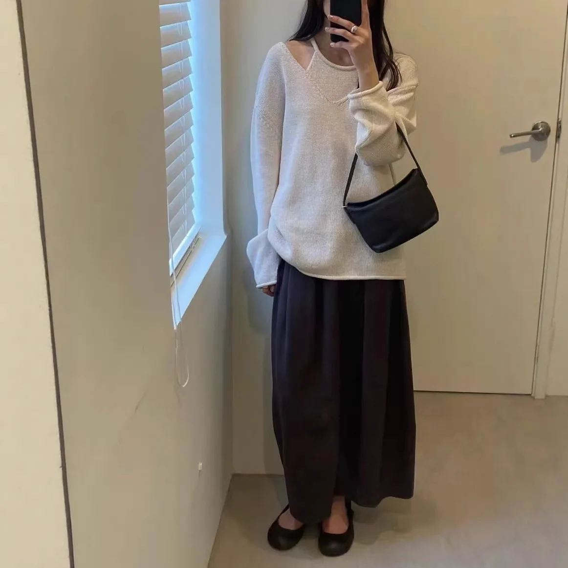 

Новый вязаный жилет Moia 26 с V-образным вырезом, в корейском стиле, свободного кроя, из хлопка средней плотности, для женщин