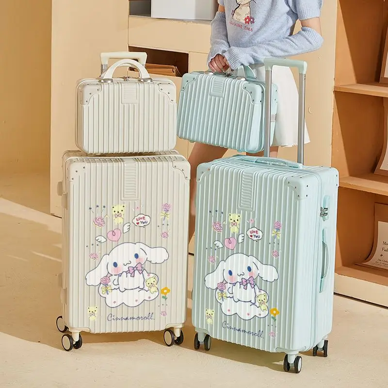 

Чемодан для багажа в стиле аниме Sanrioed Cinnamoroll, 20-дюймовая мультяшная тележка, вращающаяся коробочка для девочек с паролем, портативный дорожный детский подарок