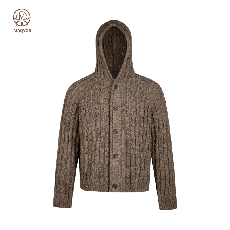 MAQVOB EU US Size Luxury Quality Vintage Knit Sweater Travel Holiday Street Business Office Hooded Knit Cardigan For Men Women.