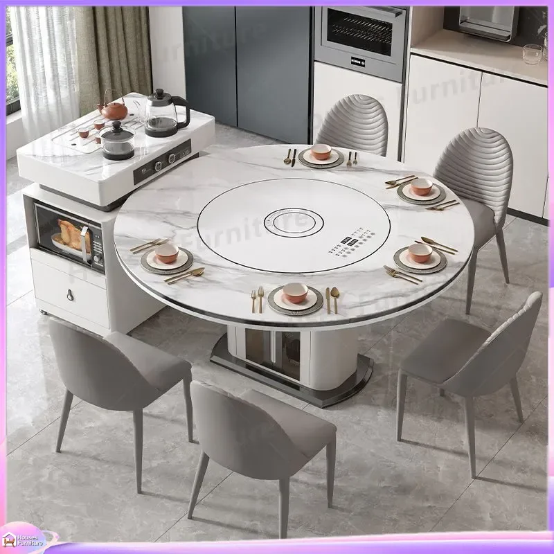 Modern Extendable Dining Table Set with Induction Cooker Luxury Sintered Stone Island Kitchen Furniture Multifunctional Tea