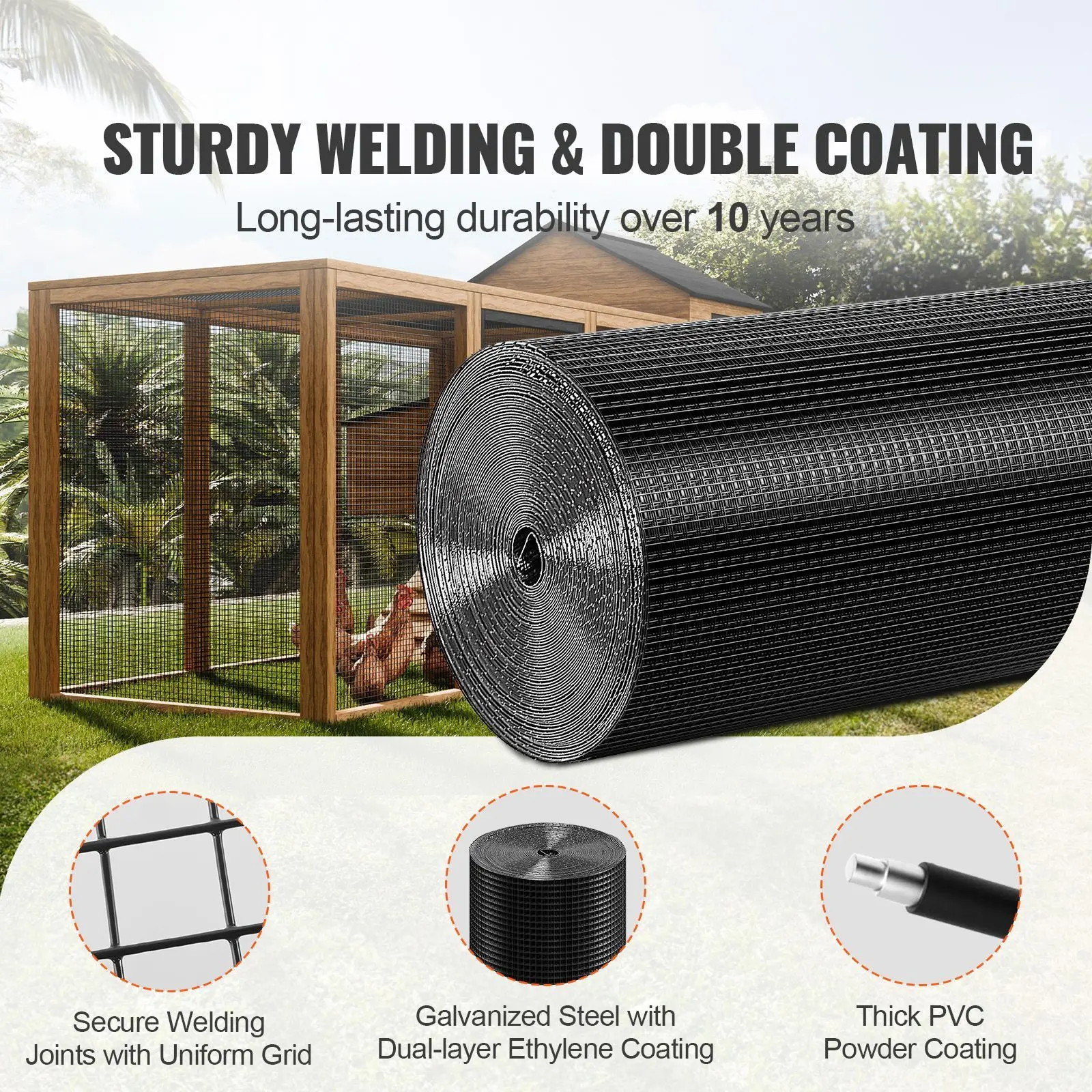 Hardware Cloth, 24'' x 100' Galvanized Wire Mesh Roll, 19 Gauge Chicken Fence, Vinyl Coating Metal for Coop Barrier, Rabbit