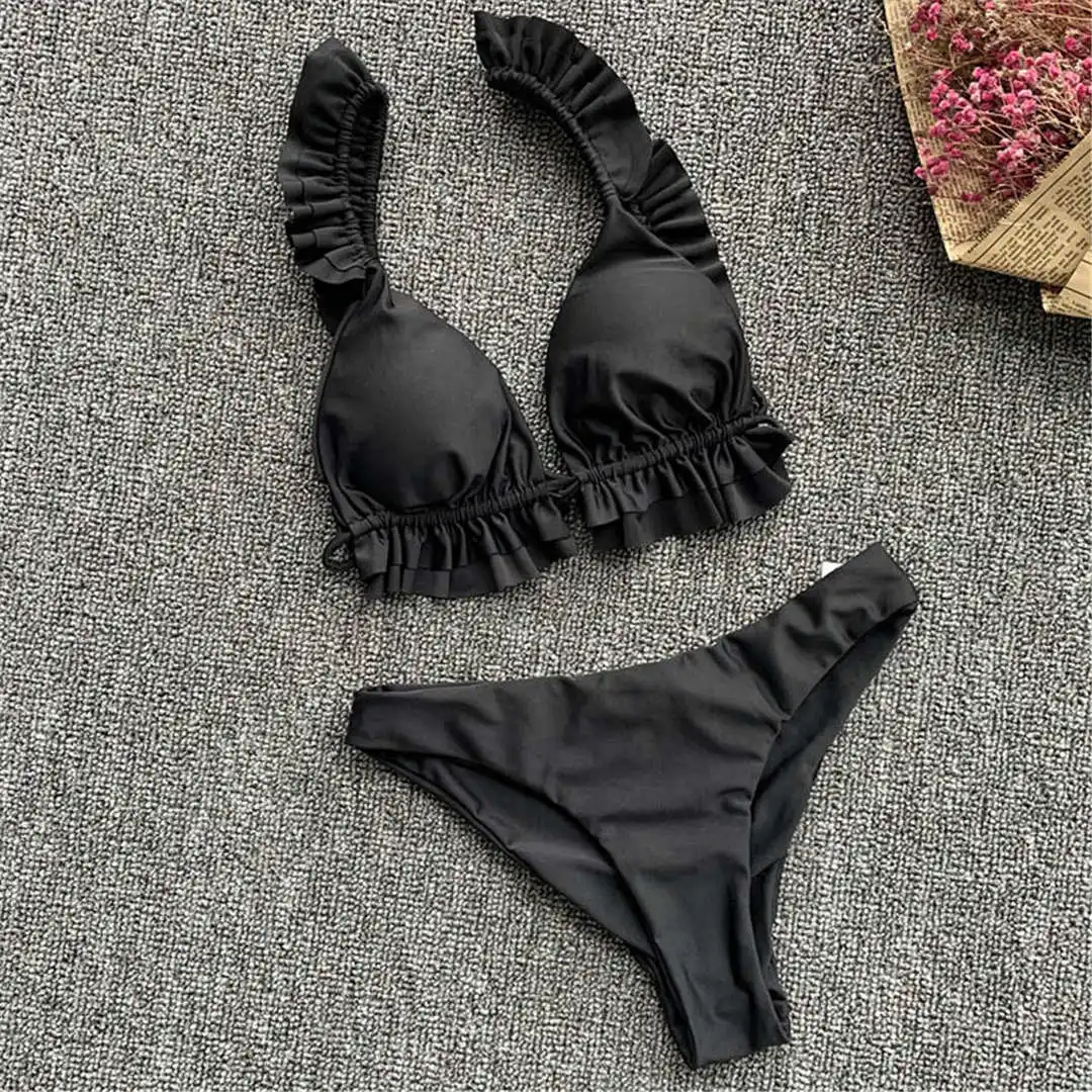 2026 Rüschen-Bikini Damen-Badeanzug Zweiteiliger Bikini-Set mit mittelhohem Bund Badebekleidung für Damen V2358 – Detail 26