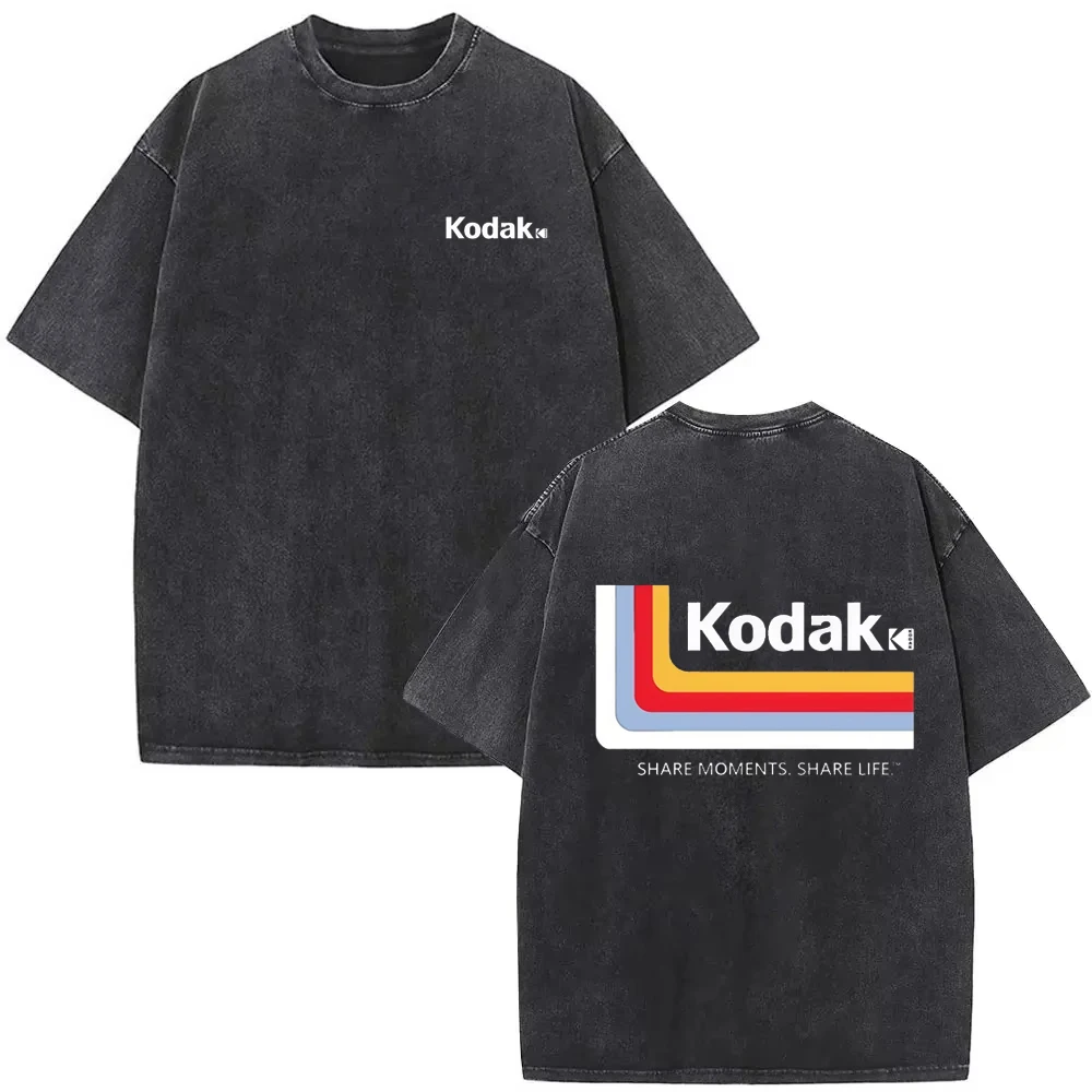 

Мужская футболка Kodak Summer Brand, модная, с цветным принтом, из хлопка, оверсайз, спортивная, влагоотводящая, дышащая, с коротким рукавом