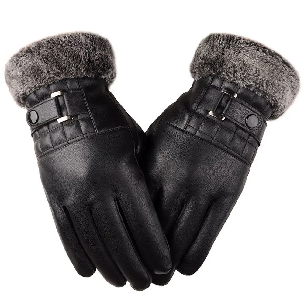 Winter Skiing Driving Motorcycle Plus Velvet Thicken Warm Touch Screen Gloves Faux Fur Gloves Leather Mittens