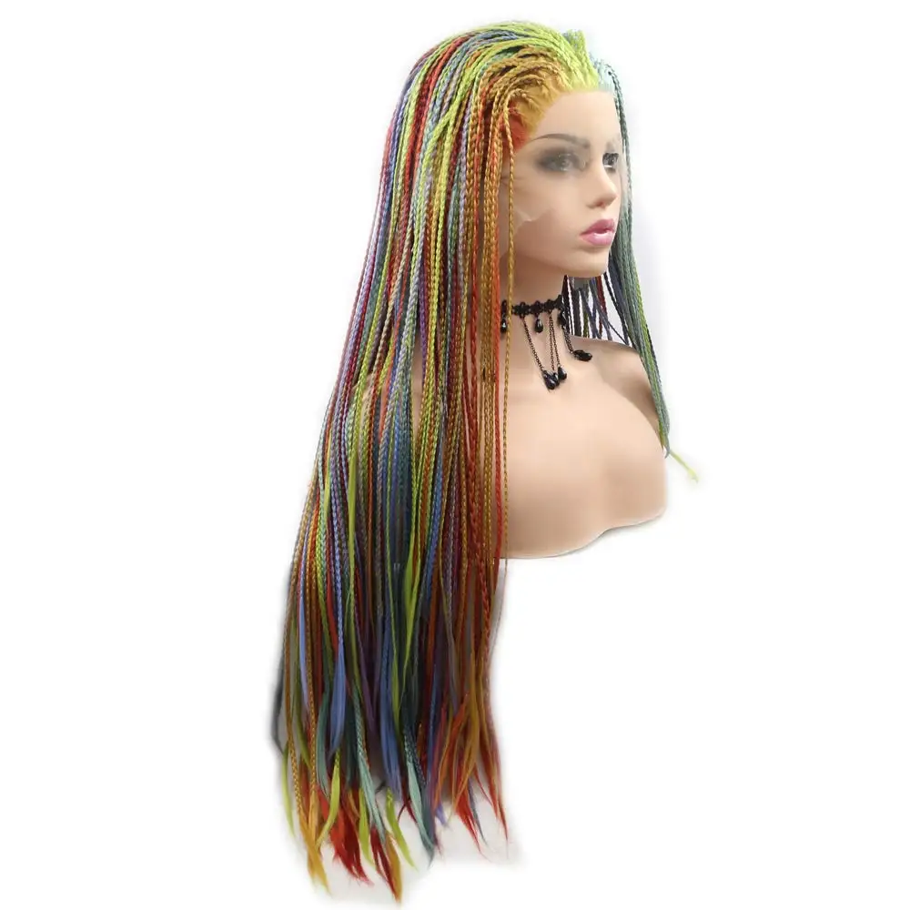 Sylvia Wig Rainbow Multi Colored Braids Wigs, Fully Braided