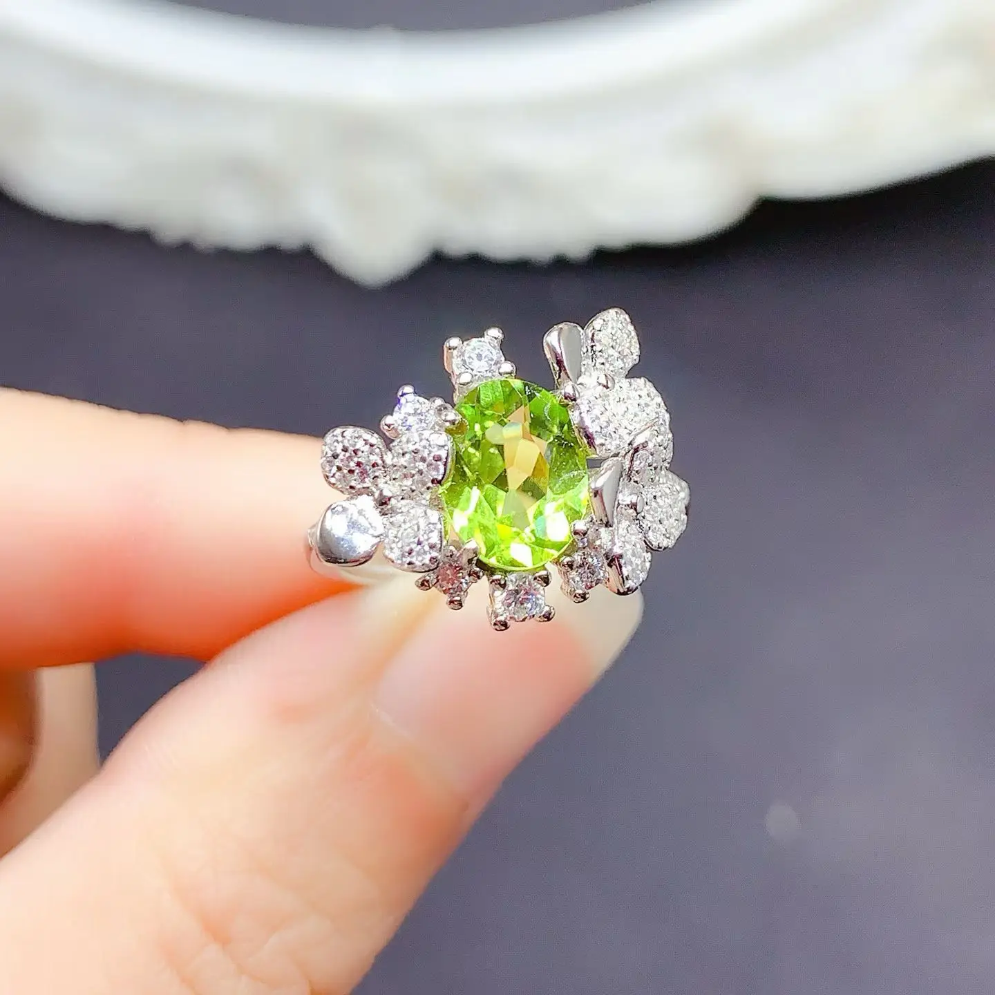 

925 Silver Crystal Ring Natural Peridot Ring 5mm*7mm 0.7ct VVS Grade Peridot Silver Jewelry Birthday Gift for Women
