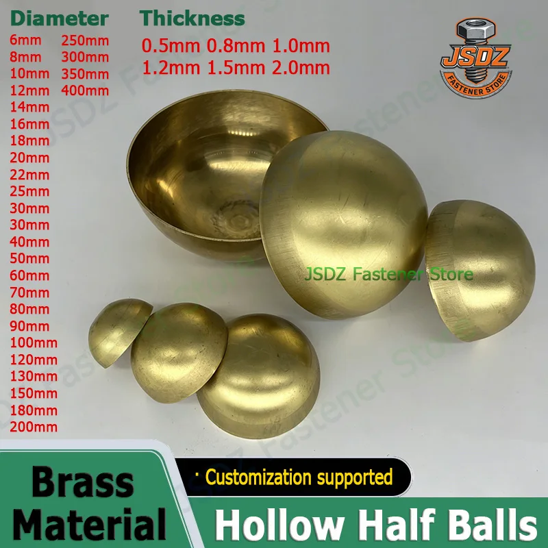 1-10pcs  OD 6-400mm Brass Hollow Hemisphere Semisphere Pure Copper Half Balls Decoration Sealing Plug Pipe Cap Heat Dissipation