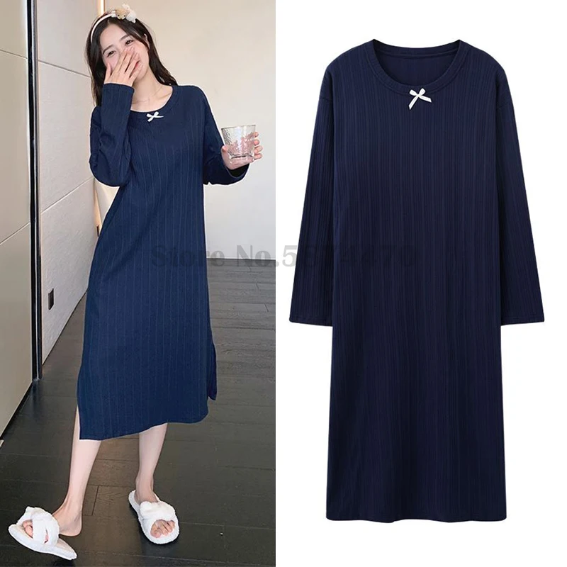 Women's Modal Nightdress Spring and Autumn Long Length Solid Color Crewneck Nightgown Plus Size 4XL Loose Home Clothes Sleepwear