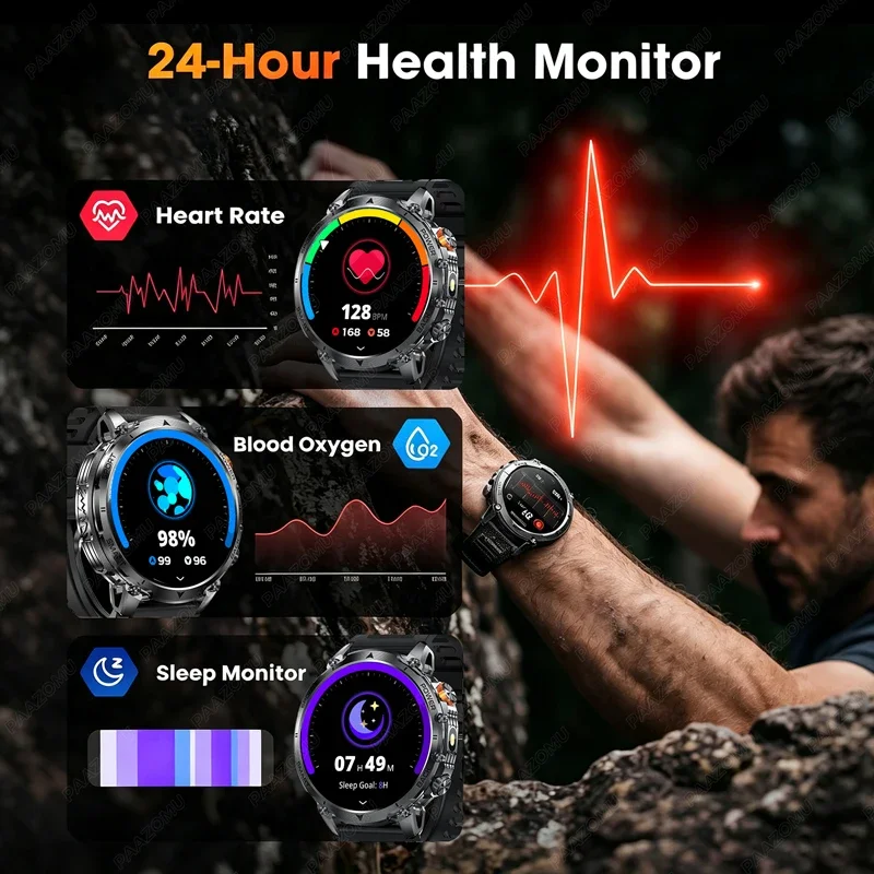 2026 Men's Rugged Smart Watch 1400mAh Battery 1.7" HD Display Bluetooth Call 10ATM Waterproof Heart Rate Fitness Tracker Sport S view 5