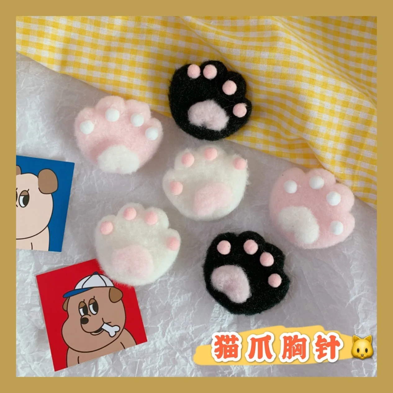 Soft girl versatile Lolita cat claw Plush uniform badge bag clothes student accessories Brooch