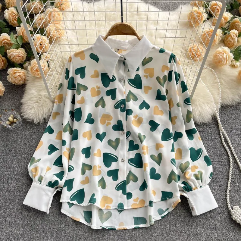 Super Hot Shirt Lente Nieuwe Dames Veelzijdig Ontwerp Niche Top Gedrukt Lange mouwen Chiffon Trendy