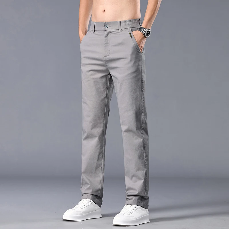 Pantaloni casual da lavoro in seta di ghiaccio dritto da uomo primavera estate pantaloni moda sottili e traspiranti pantaloni classici da uomo di lusso