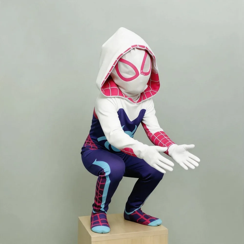 Girls Superhero Costume Bodysuit Jumpsuit Kids Supergirl Halloween Cosplay Party Costume Fantasy Dress Up Mask Hoodies Suit view 5