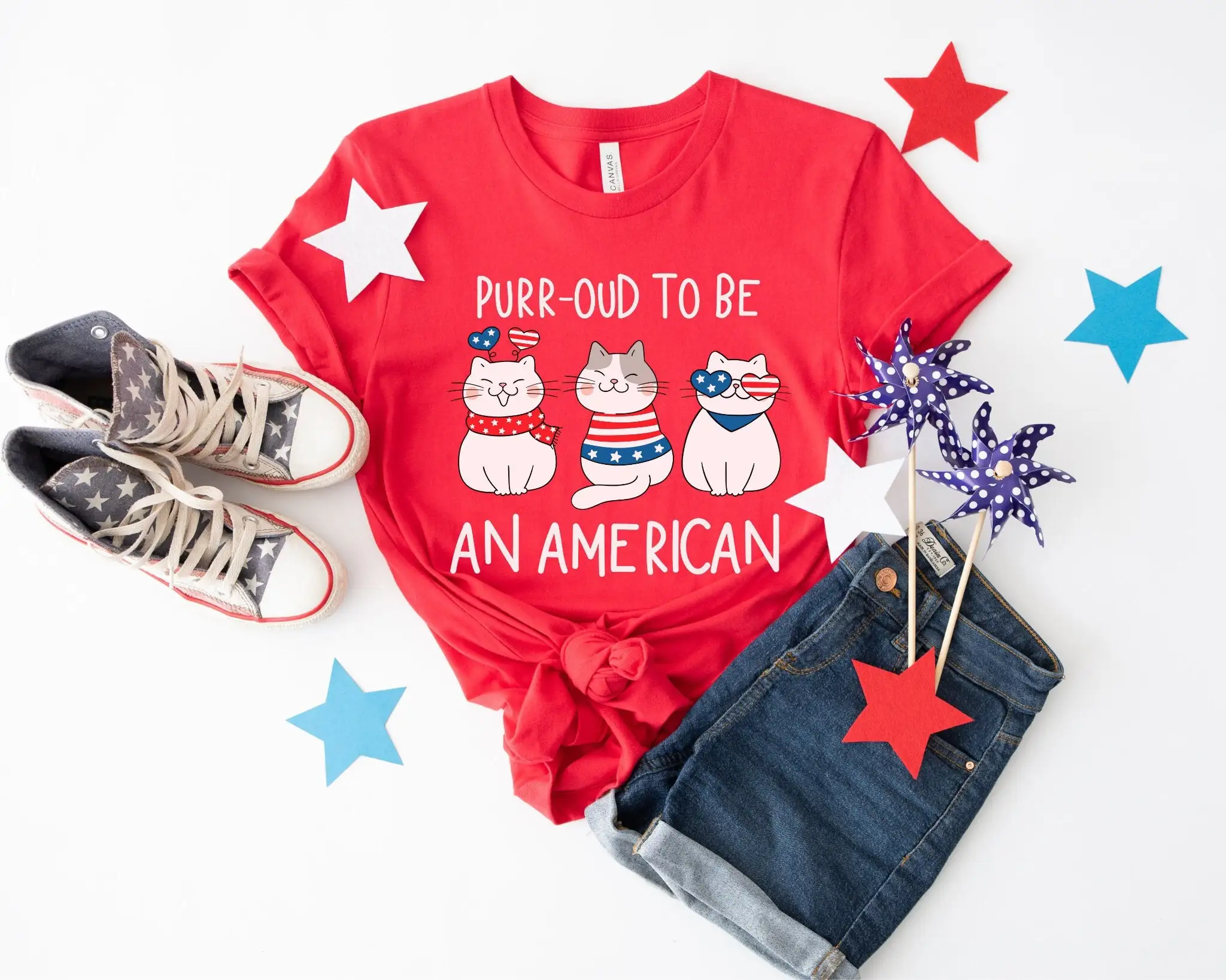 Purr Oud To Be An American T Shirt 4Th Of July Patriotic Cat Independence Day Mom Lady