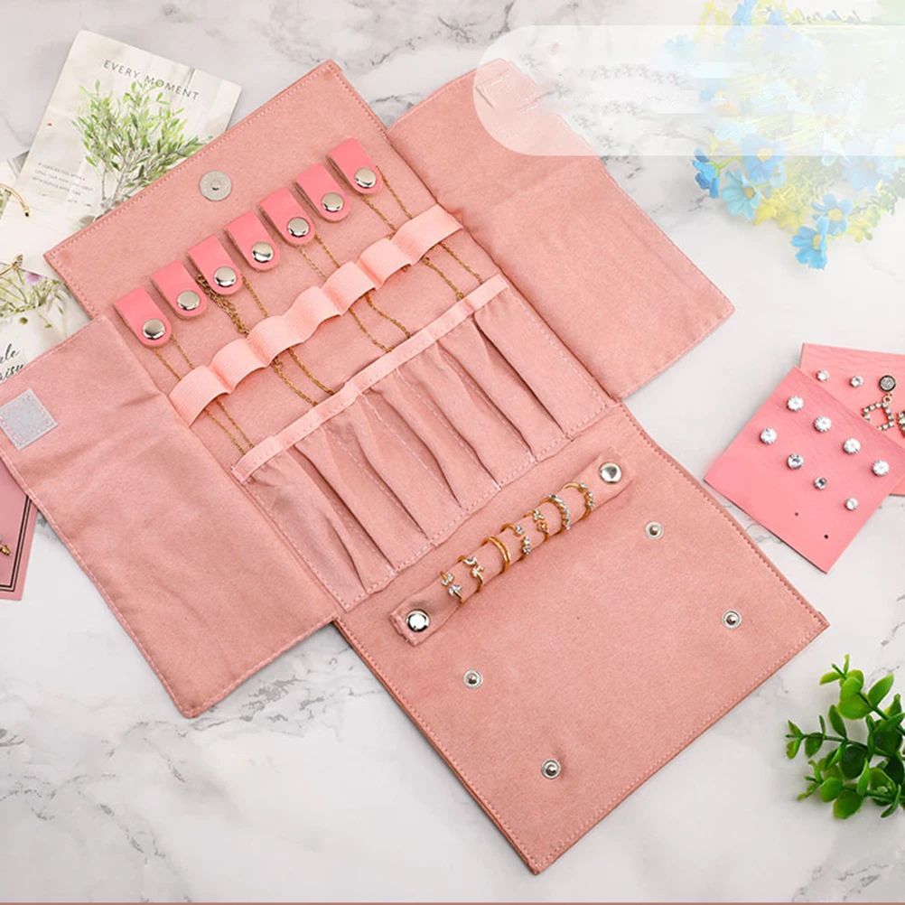 

Jewelry Storage Roll Flocking Foldable Organizer Bag Portable Travel Pouch Case Soft PU Material Long Lasting Jewelry Holder