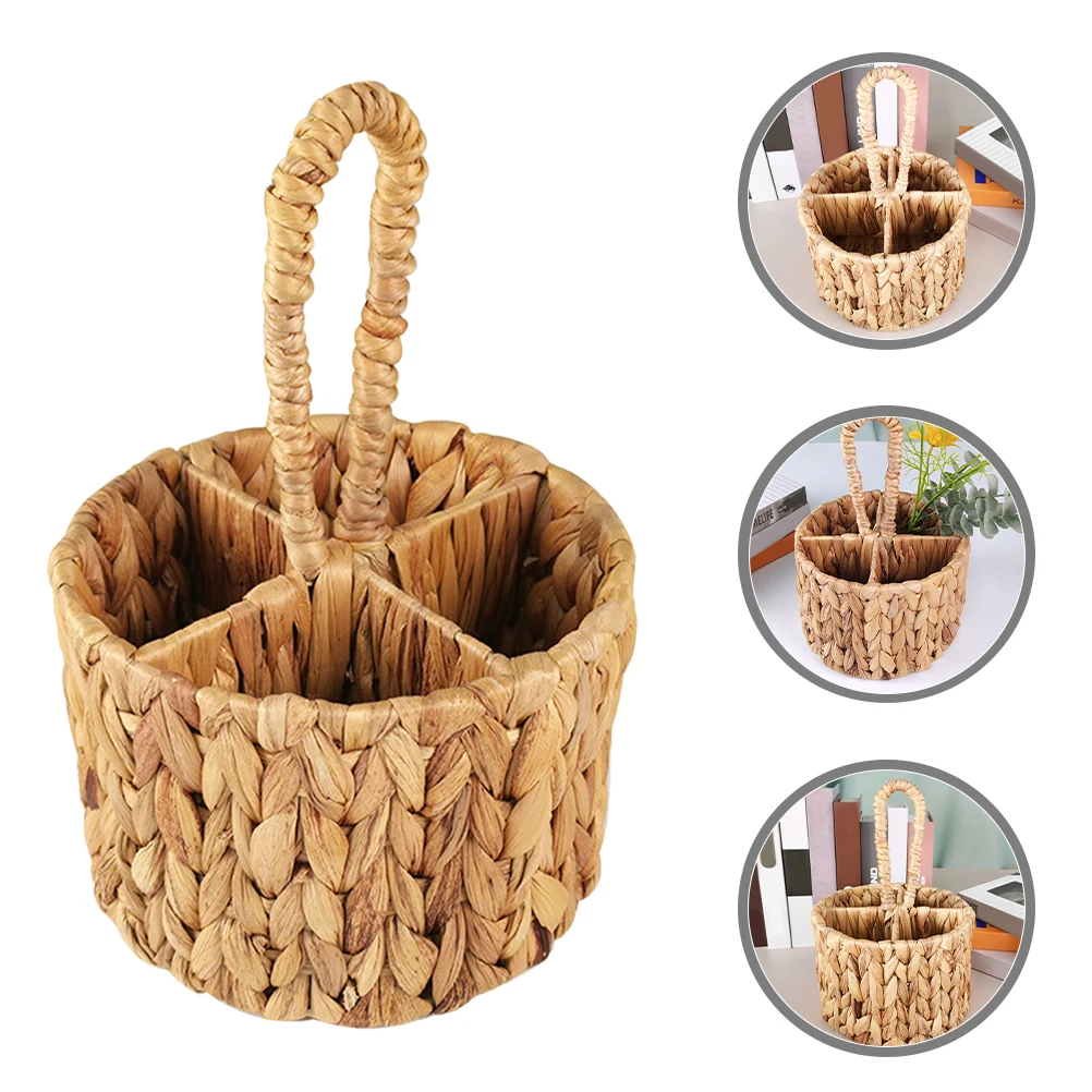 

Hand Woven Storage Basket Large Capacity Round Design Portable Handle Natural Material Home Restaurant